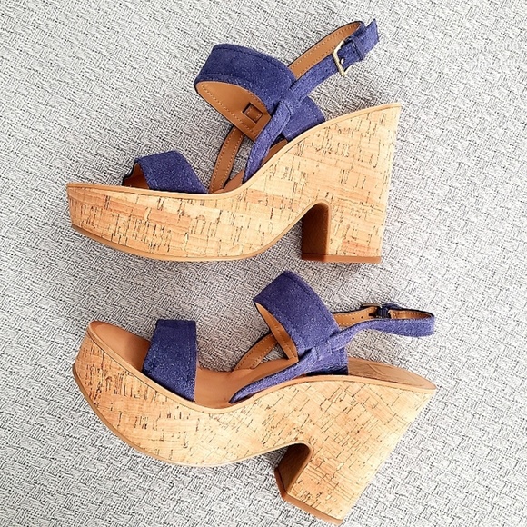 Dolce Vita Rita Blue Suede Cork Platform Sandals - Picture 2 of 8